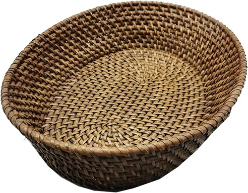 Miniatura 4 de Cesta ovalada de ratán de 14 pulgadas, bandeja de mimbre hecha a mano con lados elevados de 3.5 pulgadas, cuenco grande de frutas de ratán