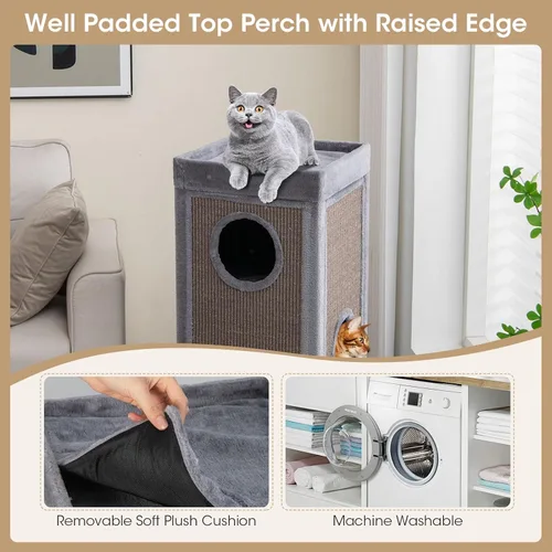 Miniatura 6 de Tangkula Condominio de árbol para gatos de 4 pisos, casa para gatos multicapa de 39 pulgadas con almohadilla de sisal para rascar, 3 escondites