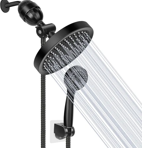 Taiker Cabezal de ducha filtrado, cabezal de ducha de lluvia de alta presión/combo de filtro de ducha de mano, lujoso moderno cromado con manguera