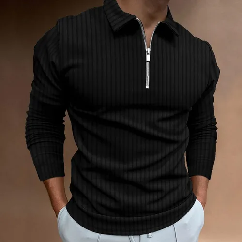 Miniatura 2 de Camisetas con solapa y cremallera para hombre, elásticas, ligeras, térmicas, de manga larga, elásticas, sin botones, básicas, túnica