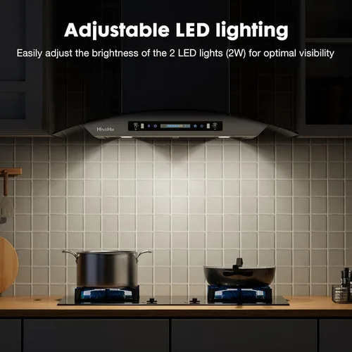 Miniatura 5 de HisoHu Campana extractora para montaje en pared de 30 pulgadas, vidrio curvo, campana de cocina inoxidable de 780 CFM, con filtros de malla de acero