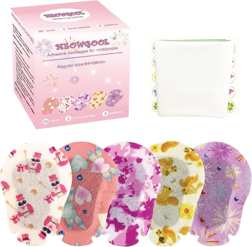 Parches adhesivos para ojos para niños con ojo perezoso, 30+3 parches adicionales, vendajes adhesivos para ambliopía, 5 diseños divertidos para