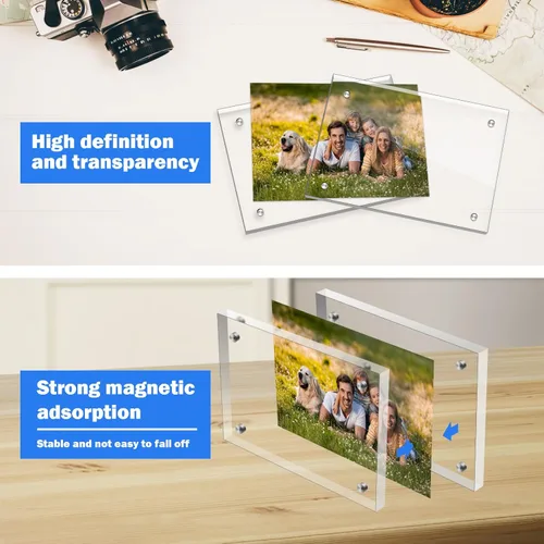 Miniatura 3 de Marco de Fotos de Acrílico de 5×7 Pulgadas, Marco de Fotos Magnético Transparente para Boda, Marco de Fotos Doble Cara Sin Marco para Escritorio