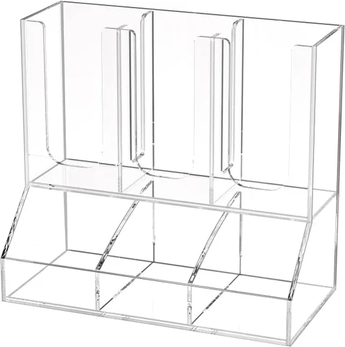 Richboom Organizador de tazas y tapas, 6 compartimentos con 2 separadores extraíbles, estación de café, dispensador de tazas, organizador de