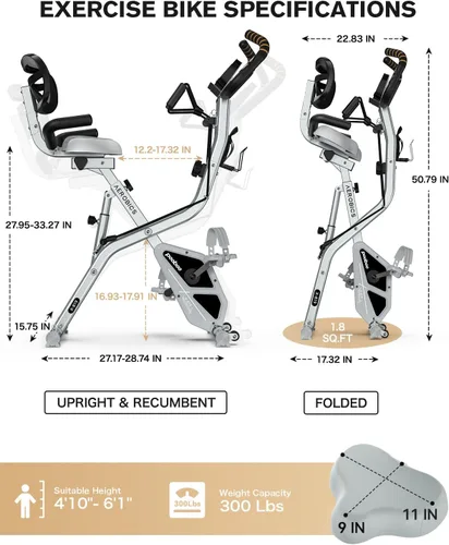 Miniatura 7 de pooboo - Bicicleta de ejercicio plegable, bicicleta estática vertical plegable, bicicleta magnética para interiores X-Bike con resistencia ajustable
