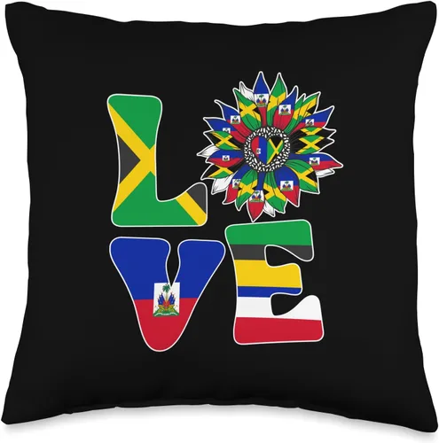 Haitian And Jamaican Sunflower Designs Co. Half Jamaican Haitian Jamaica Flag Haití Ayiti Love - Almohada para mujer, 16 x 16 pulgadas, multicolor