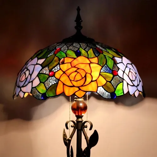 Lámpara de Pie Tiffany de Vidrio Emplomado Lámpara de Lectura de Pie 16x16x70 Pulgadas Luz de Esquina de Poste Antiguo para Dormitorio Sala de Estar