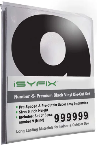 Miniatura 35 de iSYFIX Calcomanías de vinilo negro con el número 7 (siete), paquete de 6 calcomanías autoadhesivas de 7 pulgadas, calcomanías troqueladas y Negro
