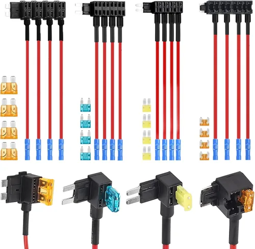 BFXM 16 Pack 4 Tipos 12V Adaptador de Fusibles para Añadir Circuito en Coche, Adaptadores de Fusibles Mini Micro2 y de Bajo Perfil para Coches, 16
