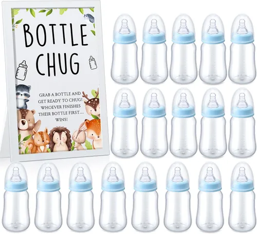Miniatura 27 de Roowest Bottle Chug Baby Shower Games Favores que incluyen 18 botellas con 1 botella de chug de madera para revelación de género y suministros