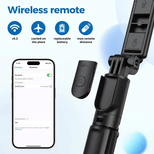 Miniatura 5 de Trípode para selfie, trípode retráctil para selfie stick con control remoto inalámbrico, para fotografía, transmisión en vivo, grabación de video