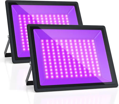 Luz negra UV de 150 W, paquete de 2 potentes lámparas LED impermeables IP66 para fiestas de neón, Halloween, decoración de Navidad y exhibiciones de