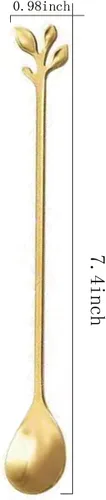 Miniatura 2 de Cucharas de mango largo en forma de hoja dorada, cucharas de cóctel de acero inoxidable, cuchara de postre para café, té, helado, postre para bar