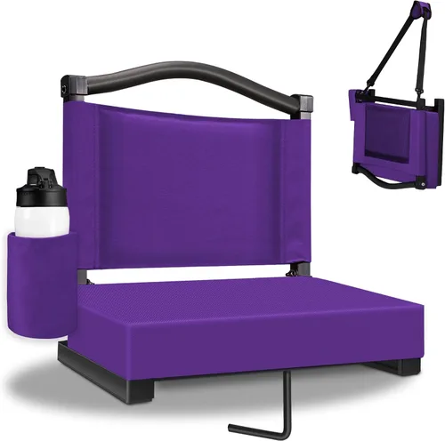 Miniatura 12 de Fragess Asiento para gradas, asientos de estadio con respaldo y cojín grueso, sillas de gradas con correa para el hombro y bolsillo lateral, asiento