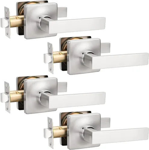 Miniatura 23 de GOBEKOR Paquete de 1 palanca de paso, manijas de puerta rectas de níquel satinado para cerradura de puerta de armario, manija cuadrada de puerta