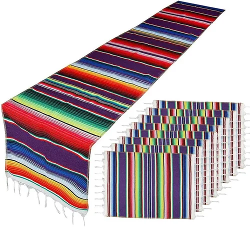 Miniatura 9 de Camino de mesa mexicano con manteles individuales (8 unidades), manteles individuales surtidos de serape mexicano, decoraciones de boda, manta