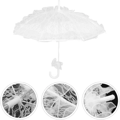 Miniatura 3 de Amosfun Paraguas de encaje blanco vintage para boda, paraguas de novia hecho a mano con flores bordadas para novia, foto nupcial, disfraz de dama