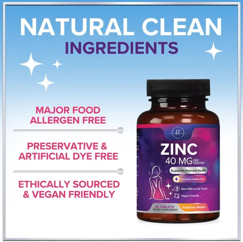 Miniatura 7 de Suplementos de zinc de 40 mg – Apoyo inmunológico de alta potencia y suplemento antioxidante – El mejor suplemento de zinc para la salud de la piel