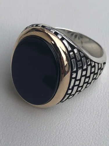 Miniatura 3 de Anillo de plata de ley 925 sólida para hombre, color ónix negro, talla 7-13, Metal, Ónix