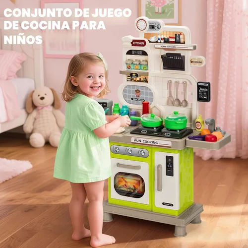 Miniatura 6 de Juego de cocina para niños, juego de cocina para niños pequeños, juguetes con sonido y luz, estufa de cocina, fregadero de juegos, accesorios