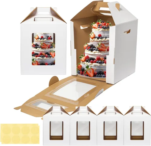 Mcfleet Cajas Altas para Pasteles Paquete de 4 de 10 x 10 x 12 pulgadas para Pasteles de Niveles con Ventana - Portador Desechable Grande de Capas