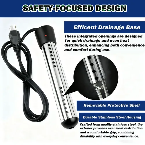 Miniatura 3 de Calentador de agua de inmersión portátil de 2000 W, con protector de acero inoxidable y termómetro digital, calentador eléctrico sumergible rápido