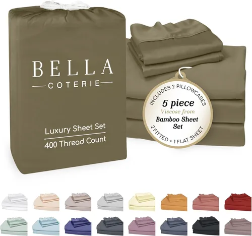 Miniatura 75 de Bella Coterie - Juego de sábanas de lujo de viscosa de bambú para cama tamaño split king 2 sábanas ajustadas para camas Sleep Number y camas 06