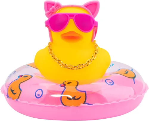 Miniatura 8 de wonuu Adornos de pato de goma para automóvil, decoración de tablero de automóvil con bonita diadema, anillo de natación, collar, gafas de sol