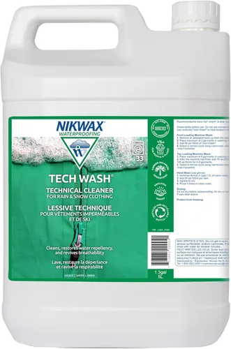 Nikwax Tech Wash 169 fl. oz., Limpiador técnico para chaquetas y ropa de abrigo, restaura la impermeabilización en equipos de lluvia, esquí y nieve,