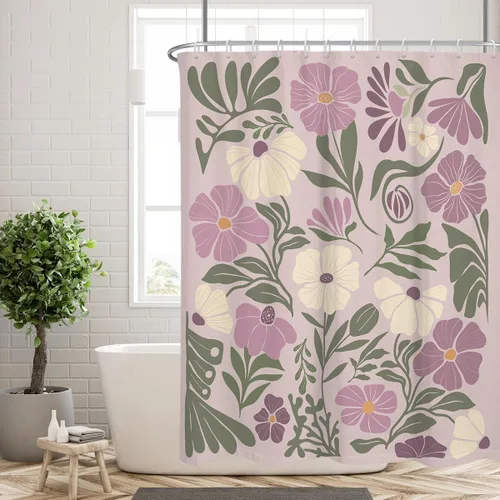 Miniatura 42 de Black Floral Shower Curtain Stall Small Half Single Mini Boho Flower Farmhouse Vintage Gothic Abstarct Retro Funky Botanical Moody Fabric Cloth