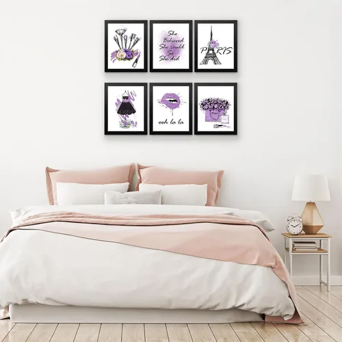 Miniatura 3 de HoozGee Juego de 6 pósteres enmarcados de maquillaje de moda, decoración de pared con marco de París, impresiones artísticas de pared