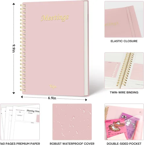 Miniatura 4 de Taja Cuaderno de reuniones para organización del trabajo, cuaderno planificador de trabajo con artículos de acción, agenda para tomar notas, 160