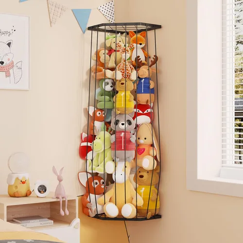 Miniatura 9 de BBLlKE Zoo de almacenamiento de animales de peluche, organizador de juguetes de peluche de esquina con longitud ajustable, soporte de red para Negro