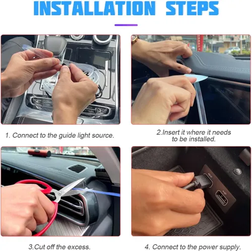 Miniatura 5 de Tira de luces LED de cable EL, tira de luz de neón automática USB de 10 pies/3M con borde de costura, kits de iluminación ambiental