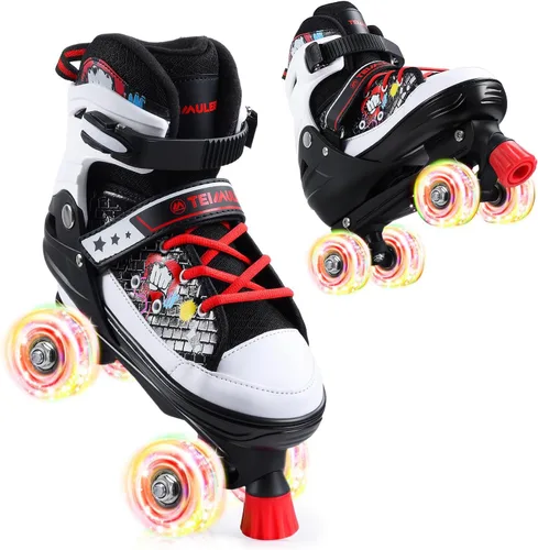 Miniatura 8 de Patines de ruedas para niños, 4 tamaños ajustables con todas las ruedas iluminadas, patines de 10C a 8 patines para niños pequeños, principiantes