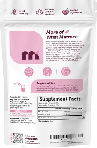 Miniatura 7 de Micro Ingredients Myo-Inositol y D-Chiro Inositol en polvo, 1 libra (221 porciones) Suplemento de inositol de proporción ideal 40:1 para mujeres