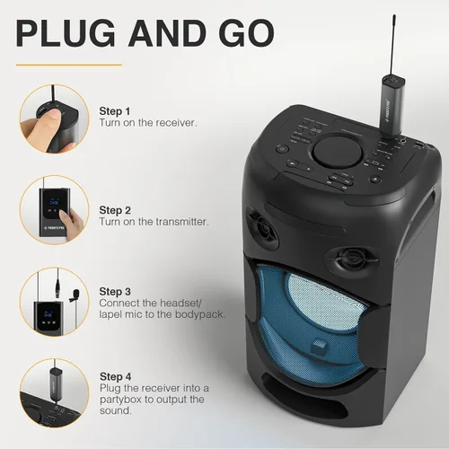 Miniatura 3 de Phenyx Pro Sistema de micrófono inalámbrico digital dual, mini receptor portátil, frecuencias UHF 2x15, 2 transmisores de bolsillo, micrófono