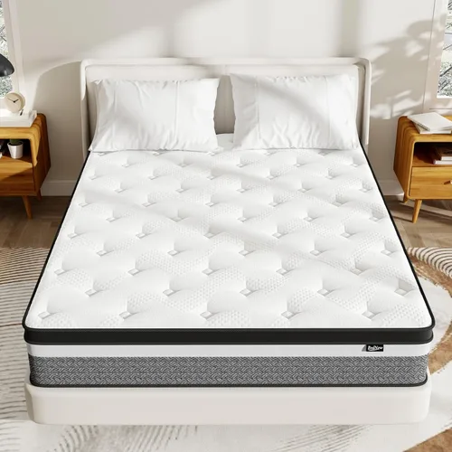 Colchón híbrido Queen de 14 pulgadas con espuma viscoelástica de gel y resortes individuales en bolsillo, colchones de cama tamaño Queen en una