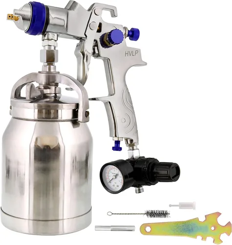 TCP Global Pistola de pulverización profesional HVLP de 0.071 in - Kit de pistola de pintura automática de alimentación por gravedad para capa base,