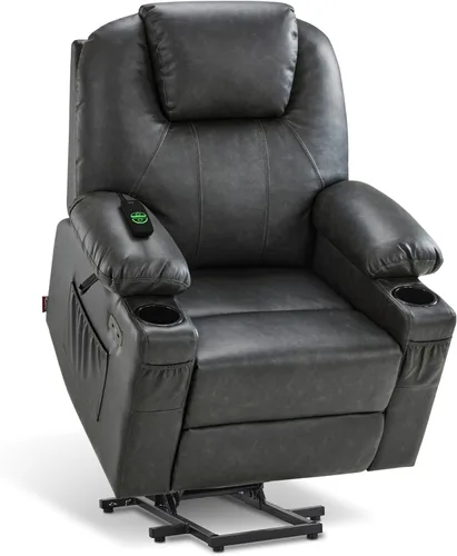 Miniatura 10 de MCombo Sillón reclinable eléctrico con capacidad de elevación, masaje y calor para ancianos, 3 posiciones, 2 bolsillos laterales y portavasos