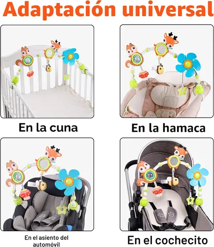 Miniatura 7 de Lynncare Arco Ajustable de Juguetes para Cuna de Bebé para Lactantes y Niños Pequeños, Arco para Carriola, Juguetes para Cuna con Fascinantes Ciervo