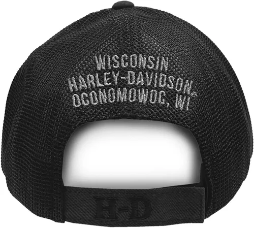 Miniatura 2 de Harley-Davidson Gorra de camionero bordada con calavera y texto H-D para hombre, color negro, Negro