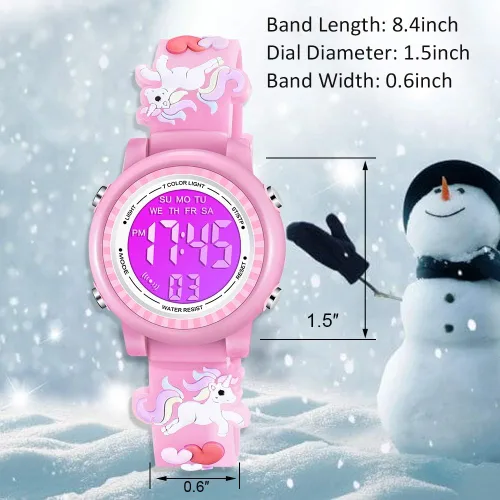 Miniatura 5 de Venhoo Kids Watches 3D Cartoon Waterproof 7 Color Lights Toddler Wrist Digital Watch with Alarm Stopwatch for 3-10 Year Girls Little Child