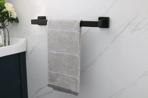 Miniatura 3 de TocTen Toallero de Baño - Base Cuadrada Engrosada SUS304 Barra de Toallas de Acero Inoxidable para Baño, Accesorios de Baño Varilla de Toallas Negro