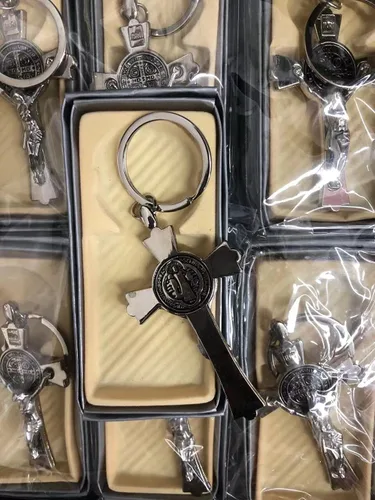 Miniatura 2 de CLGIFT Juego de 12 grandes Cruz italiana de San Benito, rosario, Bautismo, regalo religioso, rosario de cruz, primera comunión, llavero de cruz a