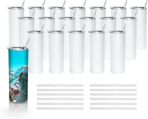 Miniatura 10 de AGH Paquete de 10 Tazas de Sublimación en Blanco de 20 OZ Rectas Delgadas con Pajita, Taza de Acero Inoxidable con Aislamiento de Doble Capa, A-38P
