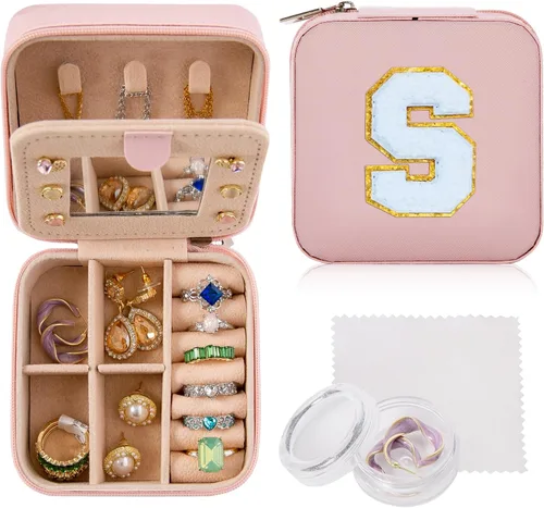 Ulico Joyero de viaje para joyas, organizador de joyas pequeño con espejo, caja organizadora de joyas, artículos esenciales de viaje, regalos de
