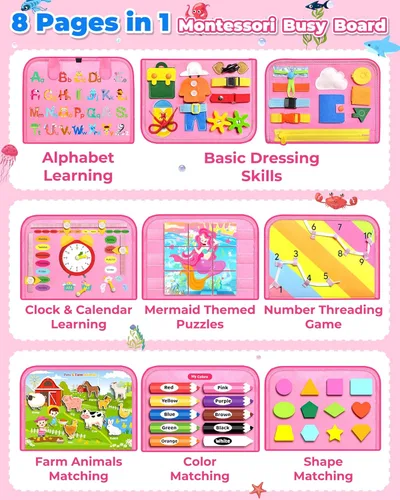 Miniatura 3 de Gojmzo - Tablero de actividades Montessori, para niñas de 1, 2, 3 o 4 años, ideal como regalo de cumpleaños, sensorial, juguete educativo