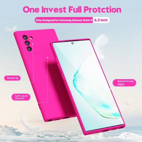 Miniatura 3 de oakxco Funda de silicona líquida para Samsung Galaxy Note 10, color sólido brillante fluorescente, bonita funda protectora delgada y suave de goma