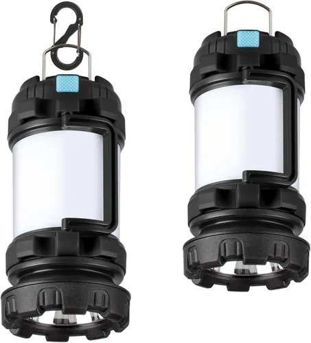 Miniatura 11 de Paquete de 2 linternas de campamento, luz LED para acampar al aire libre, linternas recargables con 1000 lm, 6 modos, banco de energía de 4000 mAh